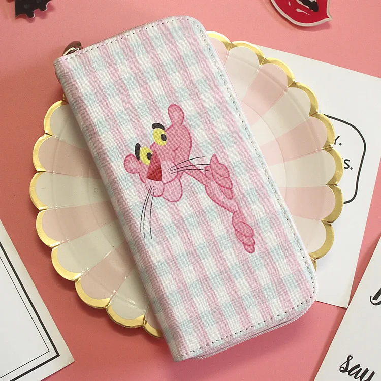 PINK PANTHER New Leather Long Women Wallet Female Zipper Organizer Wallets Girls Card Holder With Wristband JMH8562