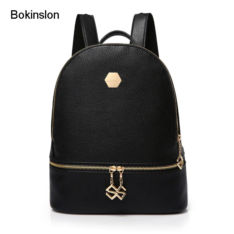 

Bokinslon Feminine Backpack Pure Color PU Leather Backpacks For Middle School Girls All-Match Brand Backpack Women
