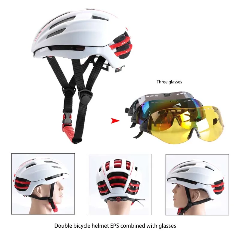 Bicycle Helmet Goggles MTB Road Mountain Cycling Helmets with Lens