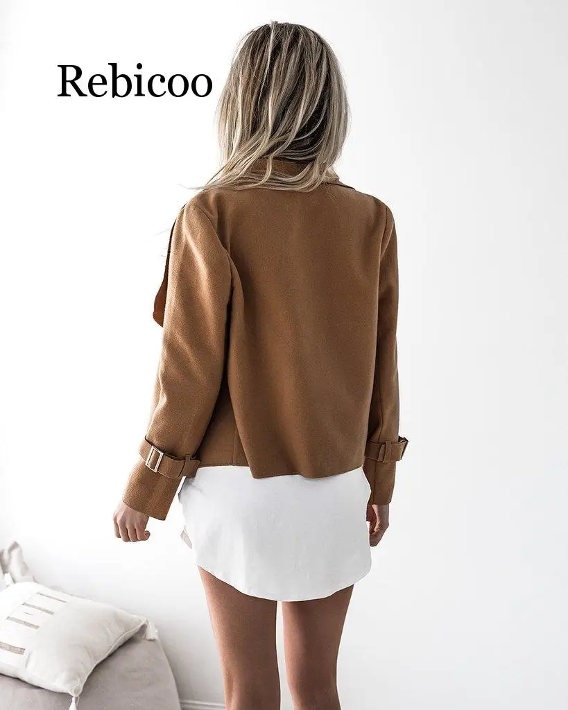 2019Europe style woman coat winter wool  autumn spring female long sleeve plus size coat solid turndown collar jacket