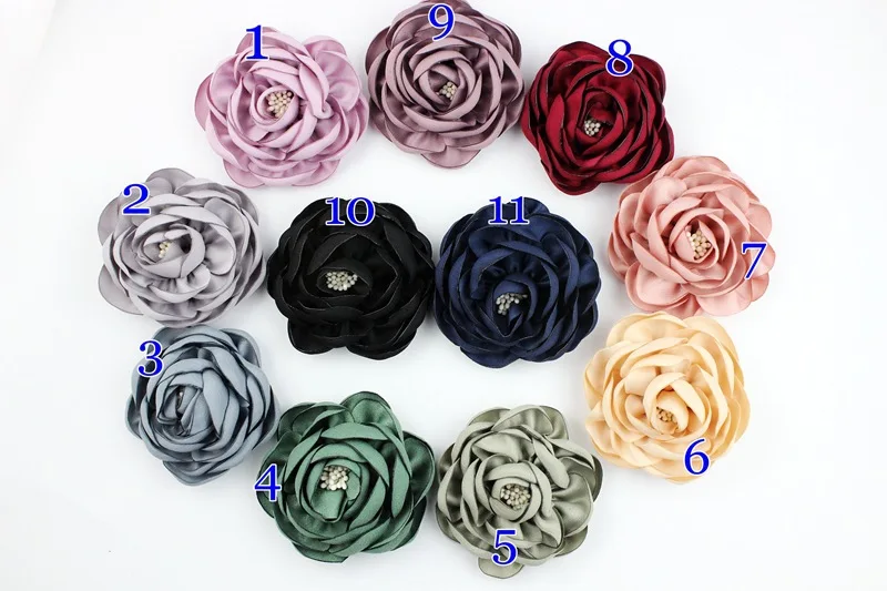 

2018 new 30PS/lot 7.5CM Vintage Burned Eage Satin Flowers With Stamen For Headdress Corsage Flower For Hat Dress Accessories