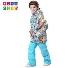 GSOU/зимняя верхняя одежда для мальчиков; ветрозащитный водонепроницаемый теплый лыжный костюм; детская яркая куртка для сноуборда с граффити из мультфильма