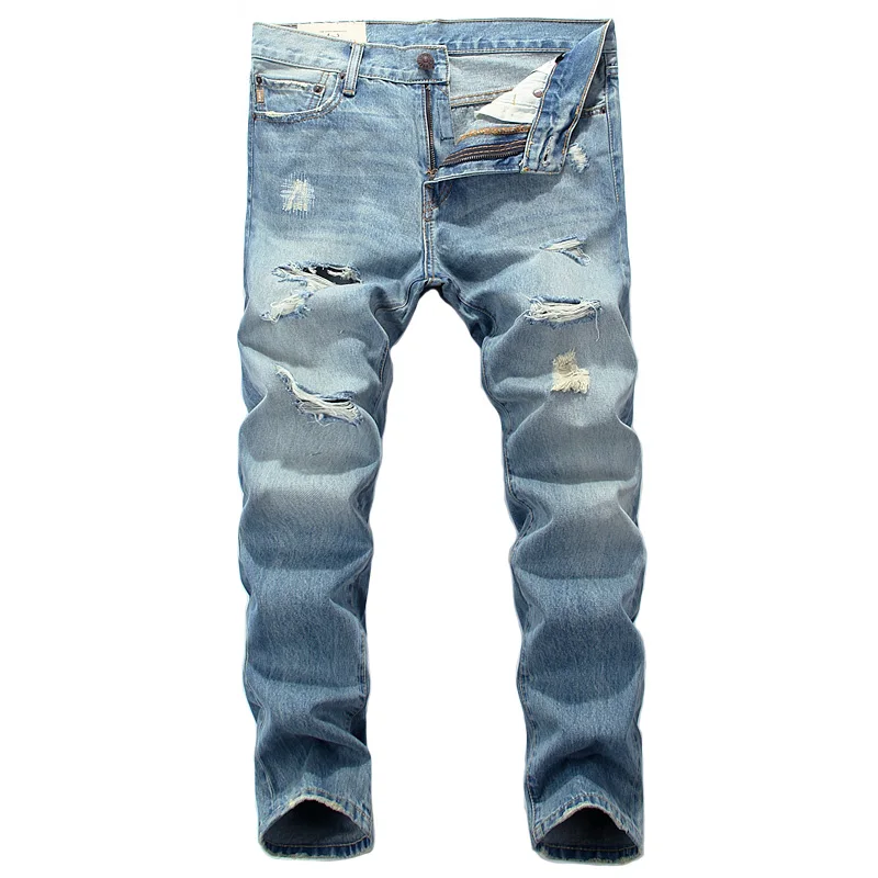 

Big Size 28-40 Slim Fit Men Jeans Blue Color Fashion Ripped Jeans For Men Destroyed Denim Pants hombre Streetwear Hip Hop Jeans