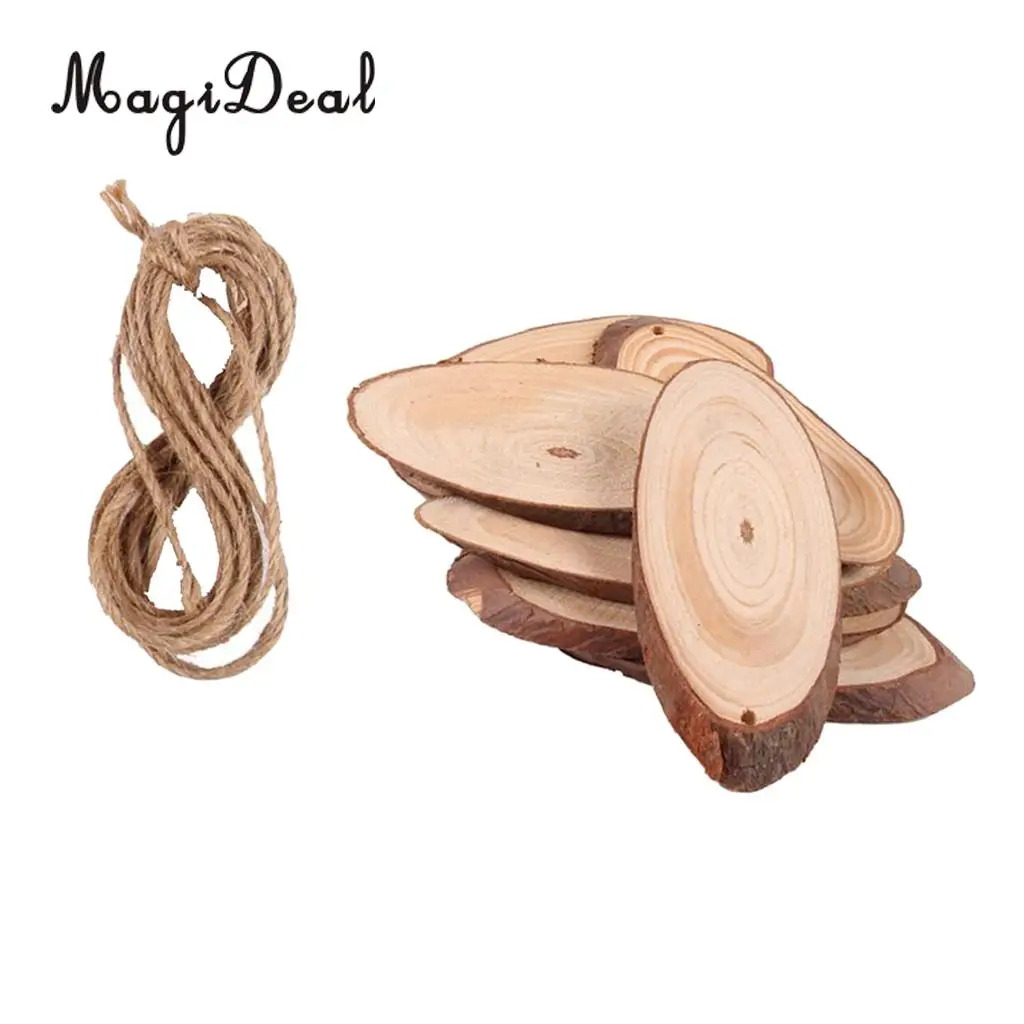 

10pcs Oval Shaped Unfinished Wooden Pieces Slices DIY Craft Christmas Tags