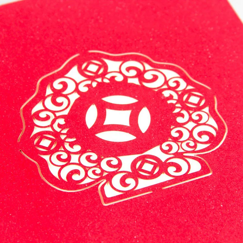  3D Laser Cut Handmade Chinese God of Wealth Paper Invitation Greeting Cards PostCard Festival Bless - 32795147038