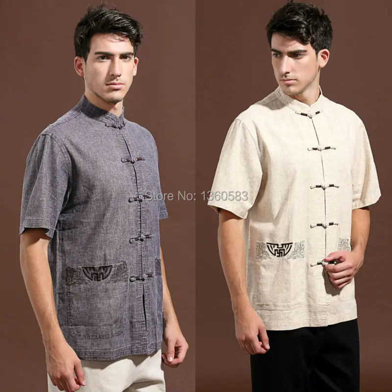 

High Quality 2016 New Traditional Chinese Clothing Men's Tang suit Top Cotton Linen short sleeve tangzhuang Plus size M-XXXXL