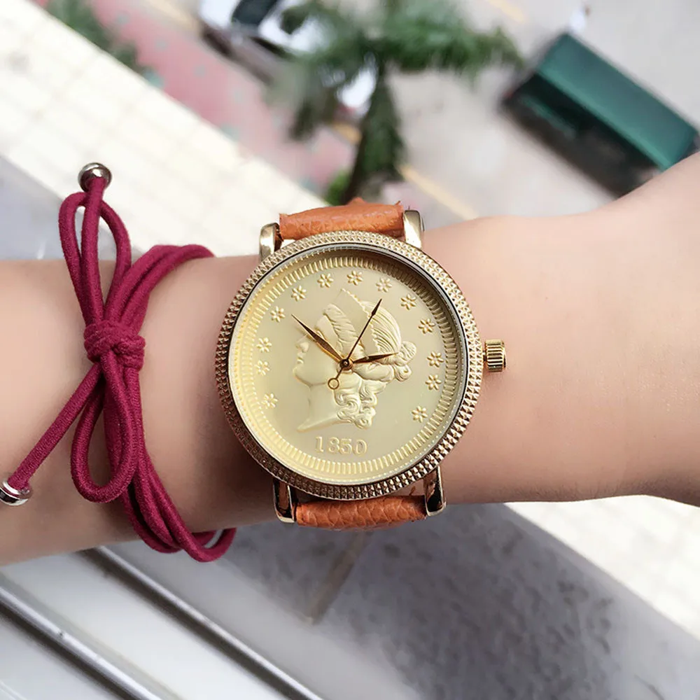 

Top Brand 1850 Commemorative Coin Pattern Quartz Wristwatches Women Ladies Quartz Men Watch Best Unisex WristWatches &Ff