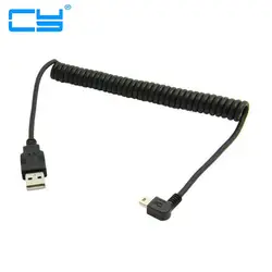 Mini USB углом спиральный кабель USB Тип Мужской USB к Mini USB мужчина 90 градусов 5pin B разъем спиральный стрейч Кабельное данных шнур