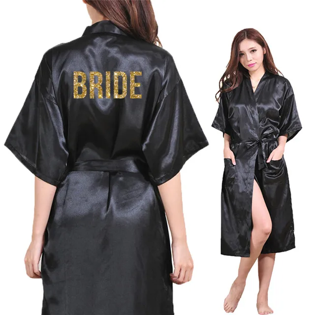 Aliexpress.com : Buy Bride Squad Golden Glitter Print Kimono Robe Faux Silk Long Section Women 