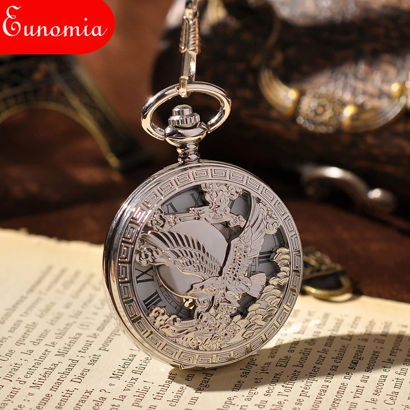 Нам эмблема печать Орел большой гравировкой ручной механический обмотки Античный карманные часы Прохладный аналоговый Цепочки и ожерелья цепь Для мужчин Для женщин подарок часы