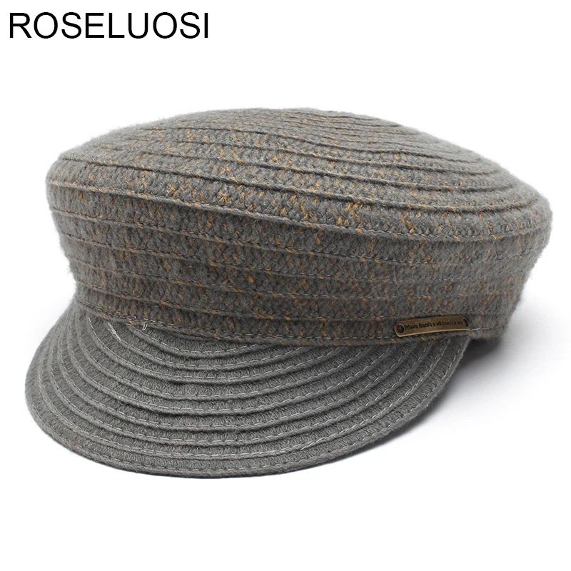 ROSELUOSI Women Military Hats Ladies Autumn Winter Hat Casual Knitted Military Caps Casequtte