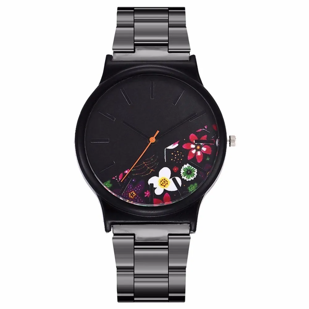

Hot Sale Women Black Stainless Steel Floral Pattern Watch Luxury Casual Fashion Flower Quartz Wristwatches Clock Dropshipping