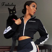 Fitshinling 2019 Autumn Baseball Jacket Coat Female Embroidery Letter Black Short Jackets For Women Fashion Slim Veste Femme