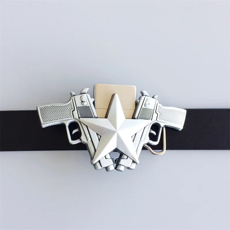 New Antique Silver Guns Star Lighter Belt Buckle also Stock in US