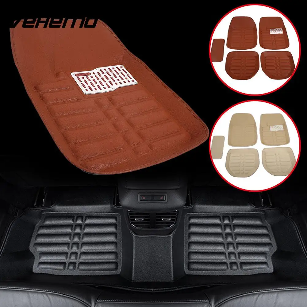 VEHEMO 5pcs Brown Trucks FloorLiner Driver Floor Mat Auto Carpet