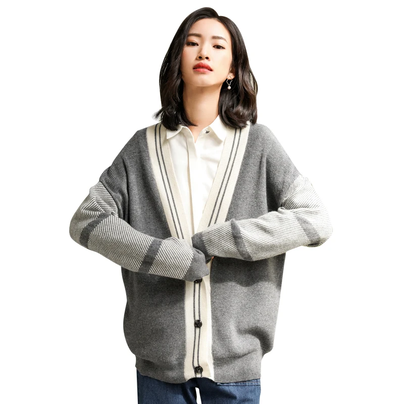 LHZSYY Spring And Autumn New Women' Cashmere Cardigan Sweater V-neck Large Size Stitching Knitted Wild Wool Cardigan Loose Shirt LHZSYY Spring And Autumn New Women' Cashmere Cardigan Sweater V-neck Large Size Stitching Knitted Wild Wool Cardigan Loose Shirt