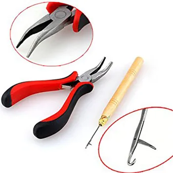 

HOT! Feather Hair Extension TOOL KIT Micro Ring Hair Extension Pliers Pulling Hook Tool Hair Extensions Tool kit F5.22