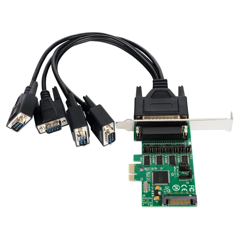 4 way RS-232 Serial Port COM PCI express card PCI-e Multi DB9 5VDC 12DV power