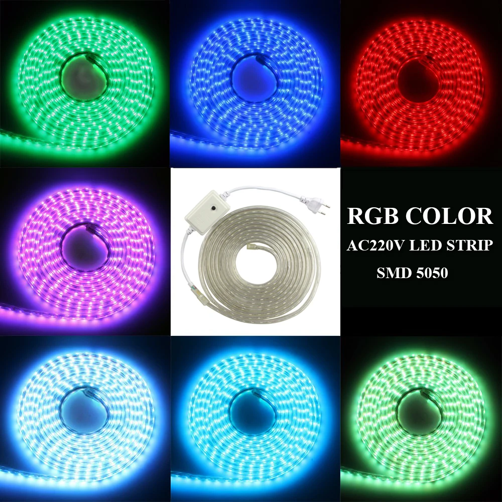 Водонепроницаемая светодиодная лента IP67 SMD 5050 220 В перем. Тока 60 светодиодов/м