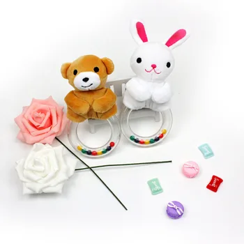 

New Lovely Baby Rattles Round Animal Rattles Classic Parent-child Interactive Toys Plush Bear And Rabbit Plastic Ring Rammelaars