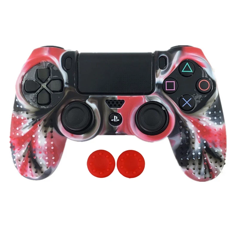 Цветной Противоскользящий силиконовый резиновый чехол для PS4 Dualshock 4 Pro тонкий контроллер с бесплатным силиконовый захват большого пальца - Цвет: A