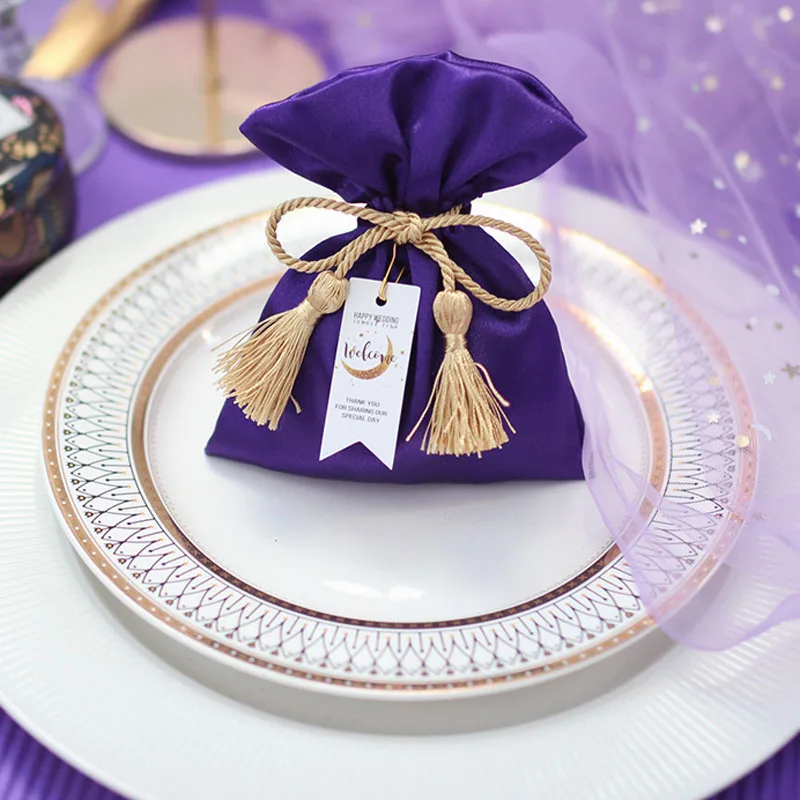 Dark Purple Элегантный Свадьба, для конфет сумка шоколад раздача подарок атласная сумка Свадебные любимые пакеты - Цвет: Dark Purple