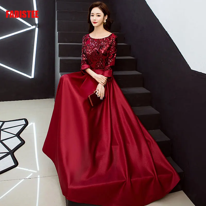 

FADISTEE New arrival elegant prom party dresses formal dress sequin pattern A-line Burgundy evening gowns vestido noiva sereia