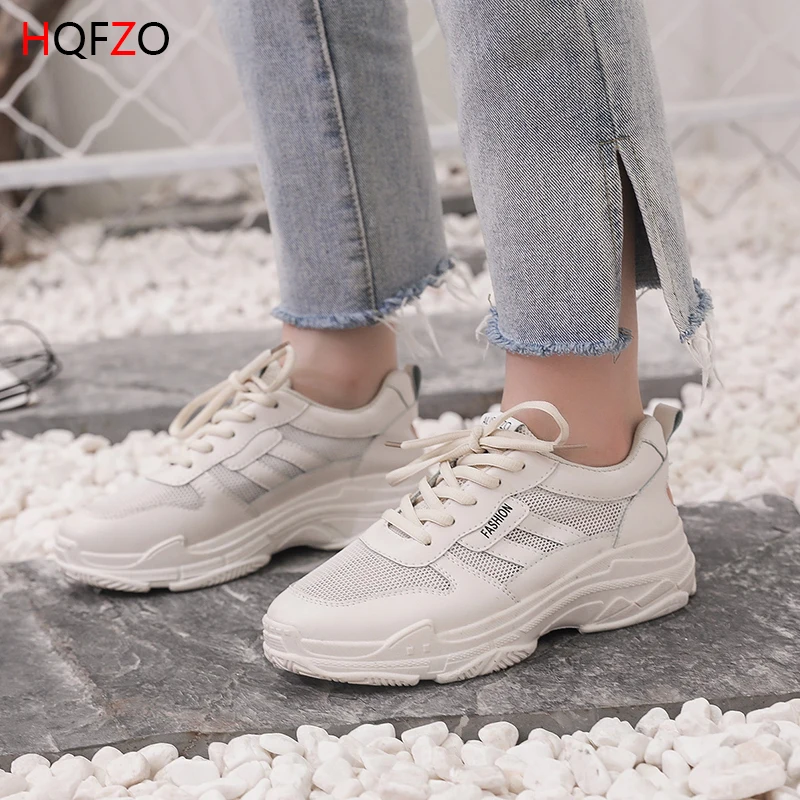

HQFZO Casual Massive Women Sneakers Thick Bottom Mesh Breathable Chunky Heels Women Spring Summer White Shoes Zapatillas Mujer