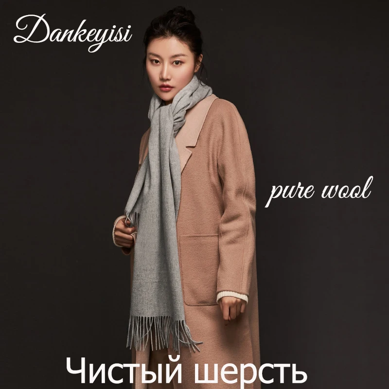 

DANKEYISI Long Pure Wool Scarf Female Winter Women Scarf Men Warm Thick Wool Bandana Shawls Tassels Solid Warm Scarves Wrap 2018