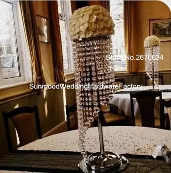 

tall and larger round tall trumpet shaped clear acrylic bead flower vases for wedding table