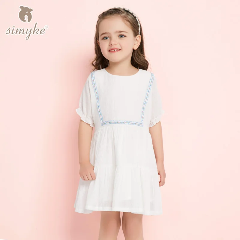 Simyke Kids White Dress For Girls 2018 New Girl Short Sleeve Lace Dress ...