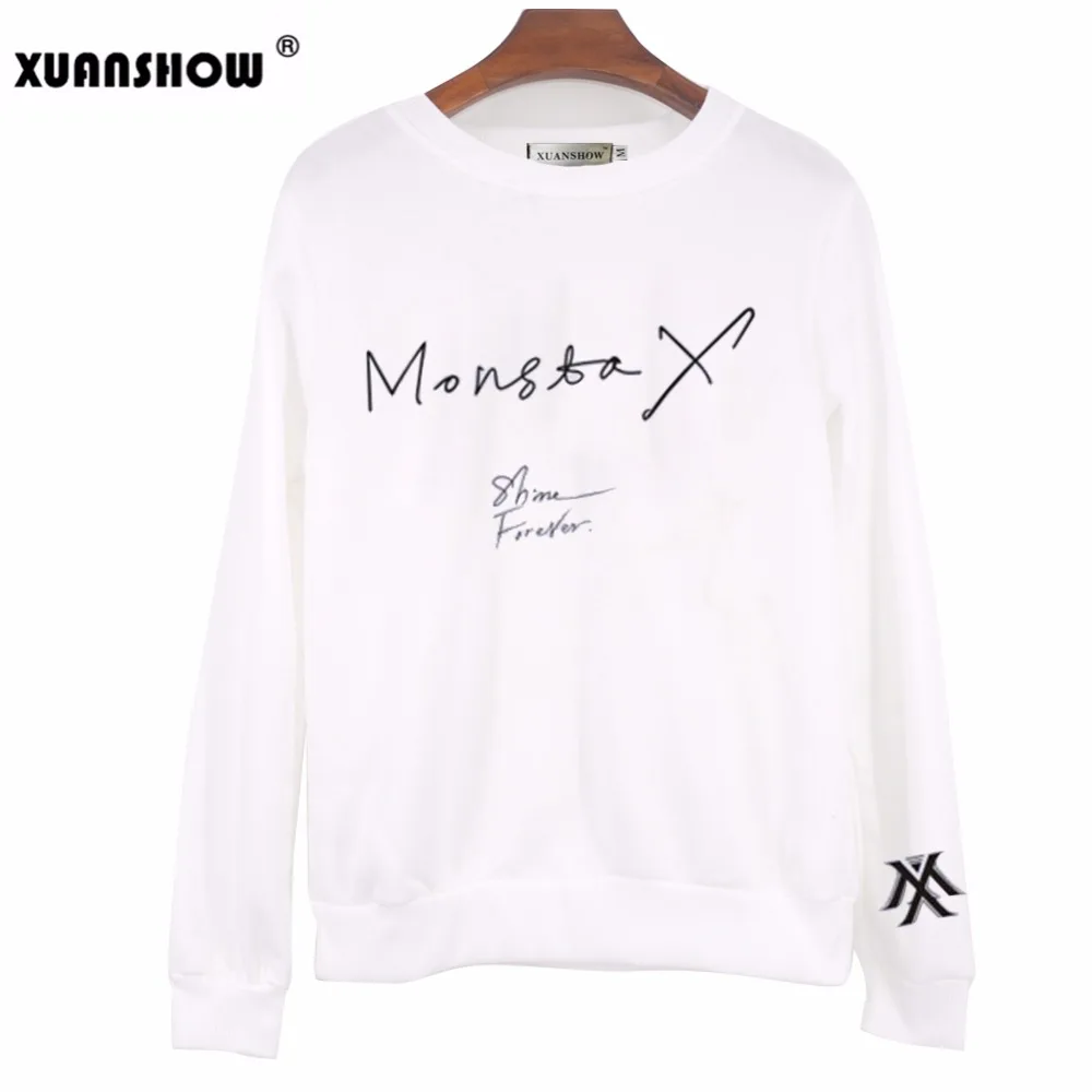 XUANSHOW женские топы KPOP Мода MONSTA X альбом блеск навсегда печатных худи с надписью