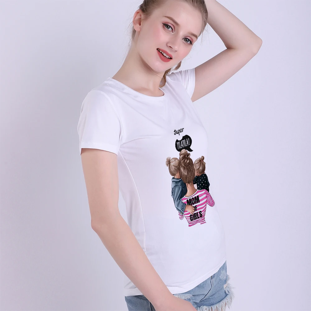 MOM OF GIRLS Super Mama and Twin/повседневные женские футболки из модала женская летняя