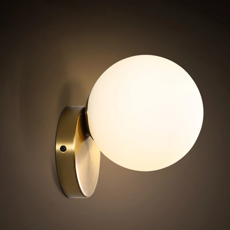 Modern ultra-simple glass wall lamp passage corridor bedroom bedside lamp AC85-265V milk white ball - 33026079684