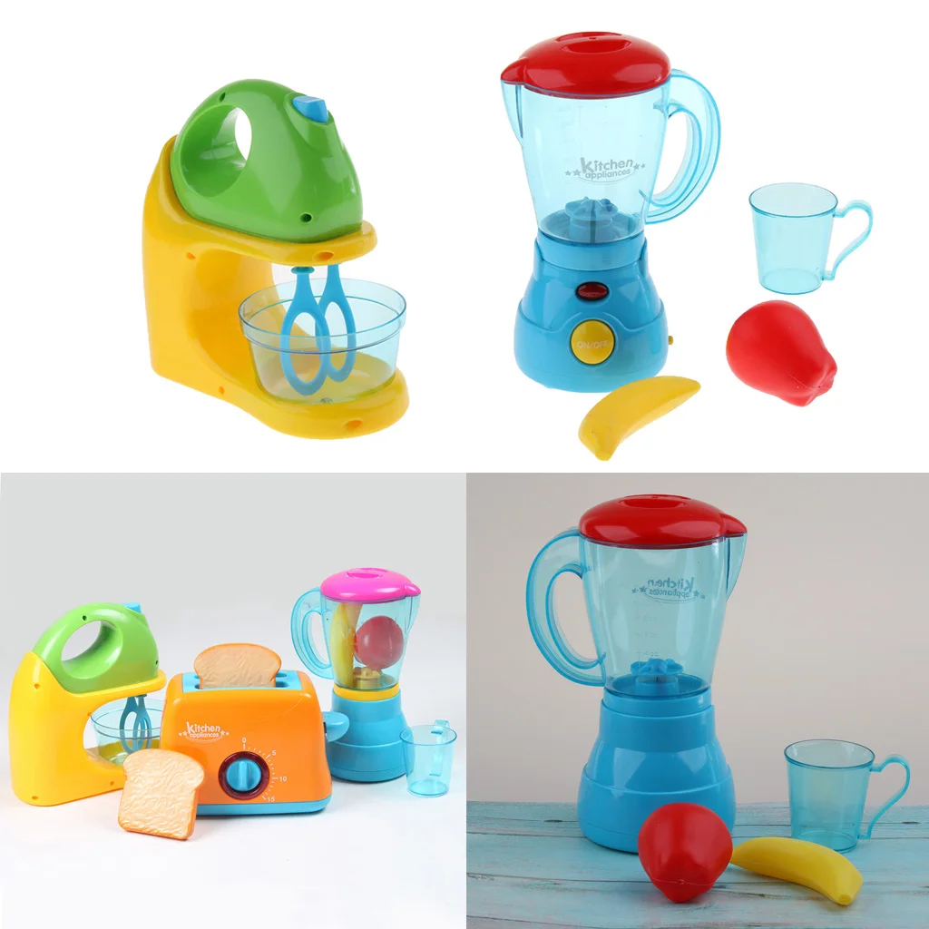 2pcs Role Play Kitchen Appliances Blender & Juicer Playset Toy Kids Pretend Cooking Kit Gift for Children 3 Years Old