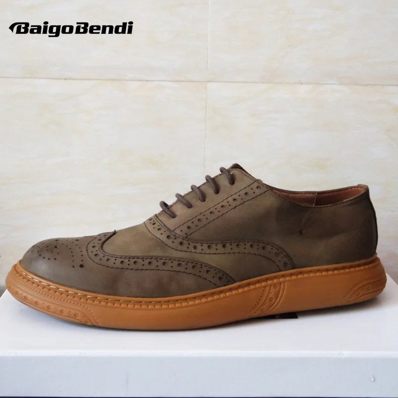 Clearance Sale !Size 8 Mens Retro Brogue Shoes Genuine Leather Round Toe Lace Up Craved Oxfords Chukkas Men Shoes