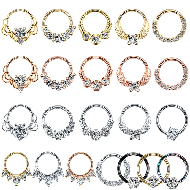 Introducing 1PC Copper Crystal Nose Hoop Rings Real Pierced Ear Septum Helix Daith Rook Gem Ear Tragus Labret Nose Clicker Piercing Jewelry