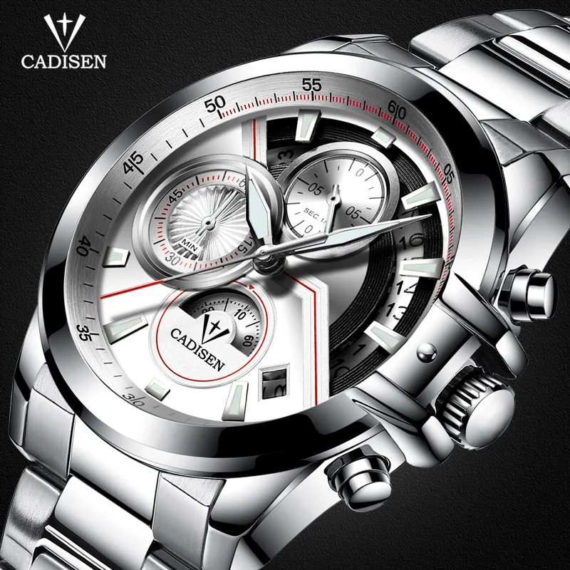

Cadisen Men's Stainless Steel Chronograph Quartz Watches with Luminous Hands Waterproof Analogue Quartz Wristwatch Boys C9016-S7
