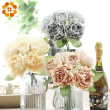 1 букет, 5 цветов, искусственные цветы, Европейский Пион из шёлка, цветок, свадебные сувениры для дома, сада, свадьбы, украшения на День Матери