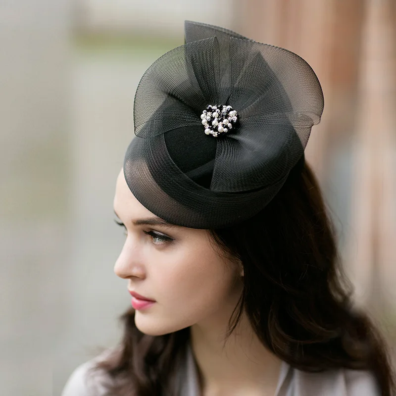 

Ladies Chic Mesh Yarn Fedoras Hat Women Banquet Paty Korean Version Fashion Headdress Cap Female Royal Ascot Elegant Caps H7111