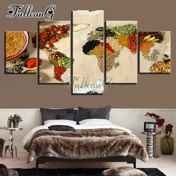 

FULLCANG Full Square Diamond Embroidery Vegetable Abstract Color Map 5PCS Diy Diamond Painting Cross Stitch Mosaic Kits G650