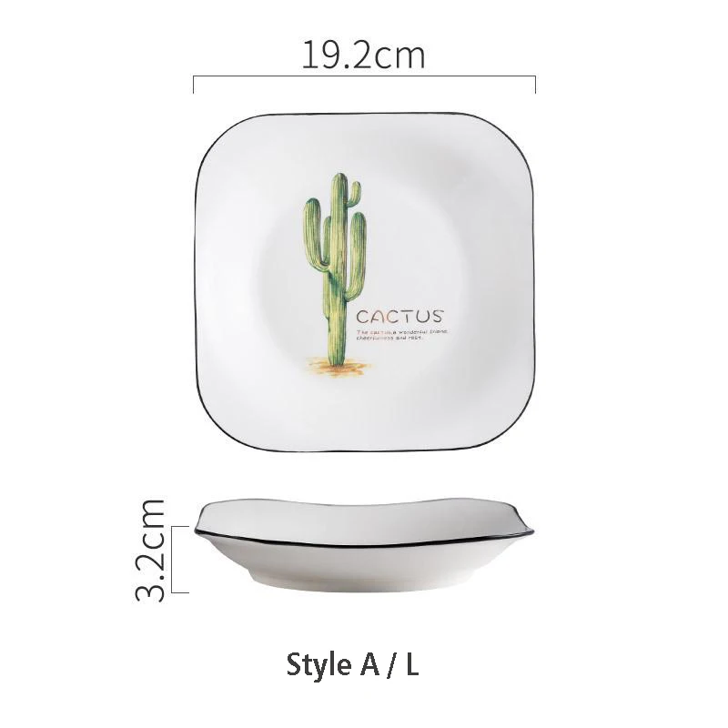 Кактус квадратный керамический поднос креативный растительный узор ювелирный десертный поднос высокая термостойкость твердое украшение блюда для хранения - Цвет: A-L