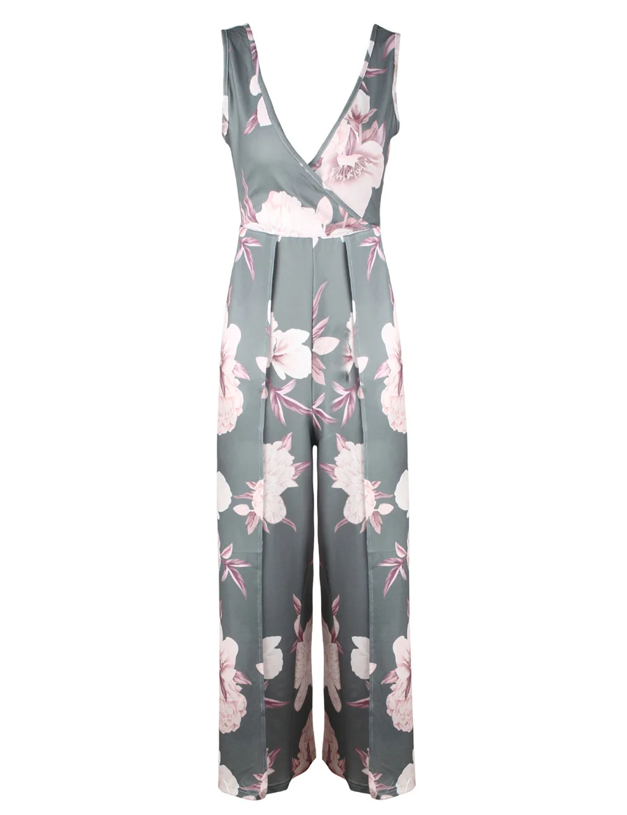 Gladiolus Hot Summer Jumpsuit Women 2019 V Neck Floral Print Split Long Pants Beach Sexy Jumpsuits 2019 Rompers Womens Jumpsuit (38)