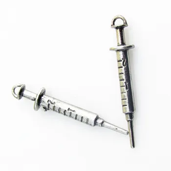 

20pcs/lot Hot selling 3D Vintage Syringe Nursing Dangle Charms for Silver Round Floating Charms DIY Jewelry