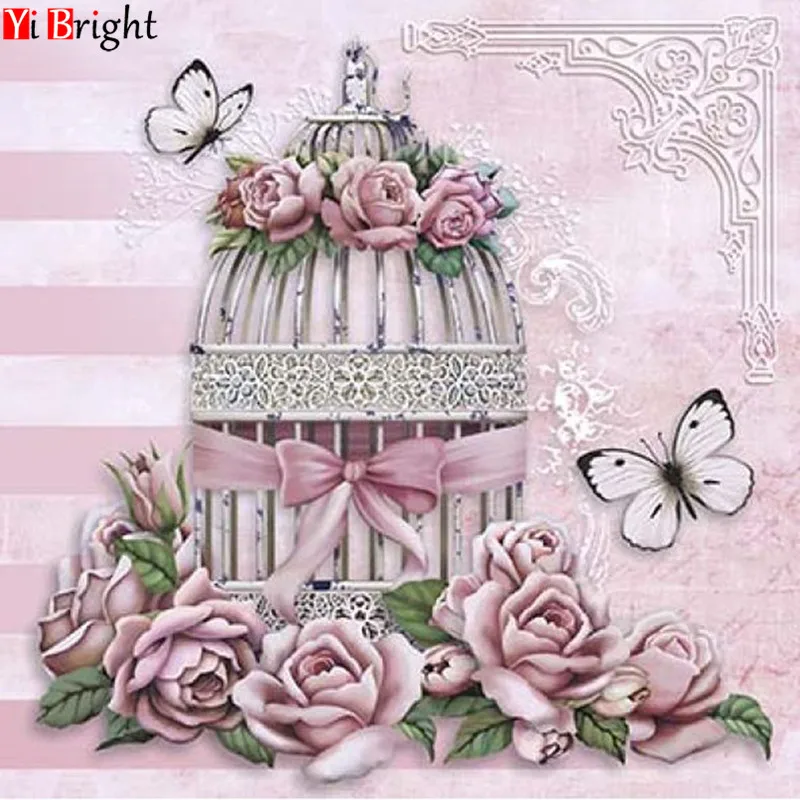 

Diamond Embroidery Roses Diamond Mosaic Flower DIY Christmas Diamond Painting Cage Full Square Picture Of Rhinestone XY1