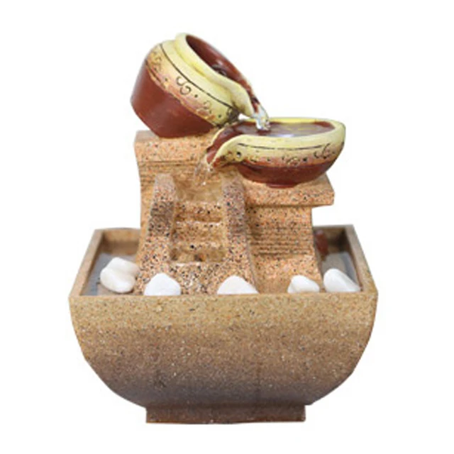 Resin decorative indoor desktop figurines fengshui water fountain humidification artificial stones craft