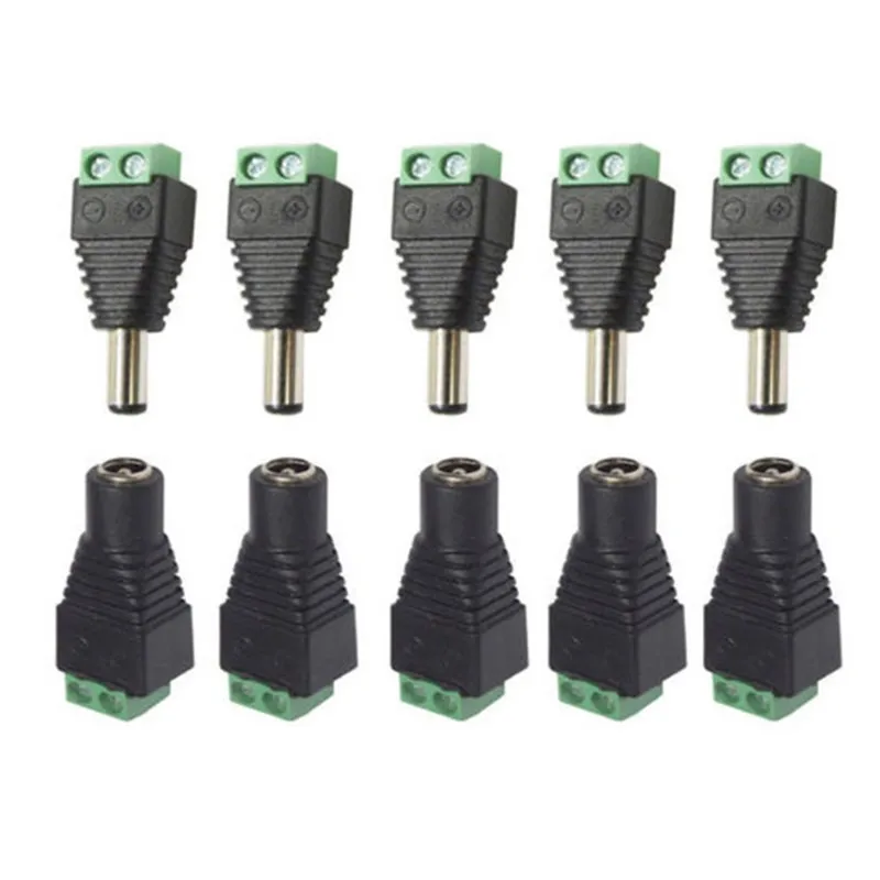 

5.5mm x 2.1mm Female Male DC Power Plug Adapter for 5050 3528 5060 Single Color LED Strip and CCTV Cameras Feels Proled S5