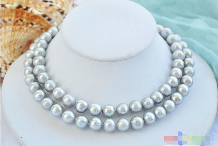 

P5318 32" 12mm ROUND GRAY Freshwater cultured PEARL NECKLACE ^^^@^Noble style Natural Fine jewe SHIPPING (C0309)