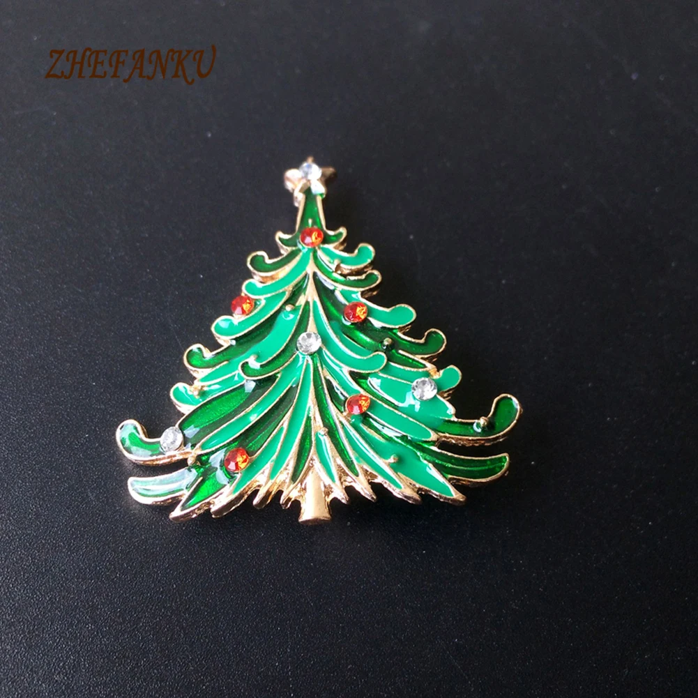 Hot Sale Christmas Tree Crystal Brooches Pins Merry Christmas Lucky