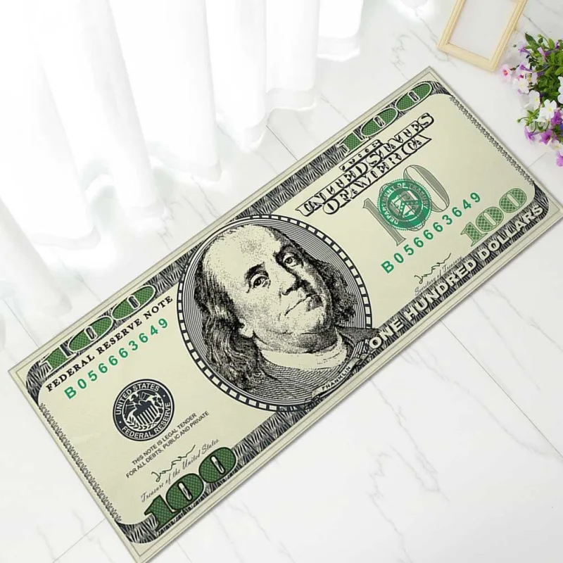 

100 Dollar Bill Print Area Rug With Non-Slip Backing Modern Home Decor Carpet Runner Mat Bathroom Living Room Rug